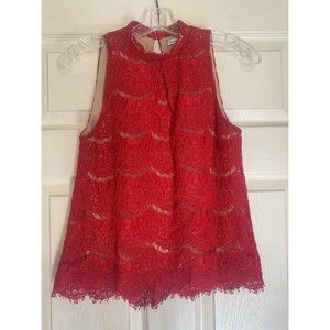 Love Fire Womens Red Lace Neck Sleeveless Blouse Top Sz Small Holiday Top